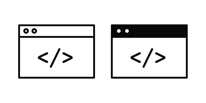 Web Code icon Illustration vector set, glyph and line icons