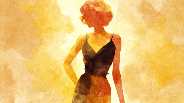 Orange Silhouette Lady. | Watercolor Wallpaper