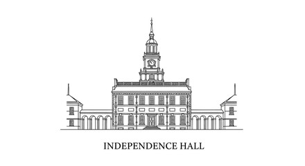 Obraz premium Historic Independence Hall building with clock tower in Philadelphia downtown area