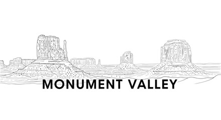 Fototapeta premium Monument Valley landscape illustration features iconic rock formations