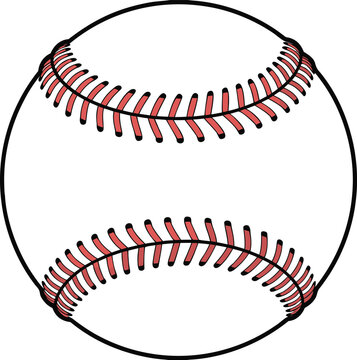Classic Baseball Ball Illustration with Red Stitching on White Background