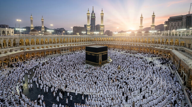 Aerial View of the Kaaba and Masjid al-Haram during Hajj Pilgrimage in Mecca