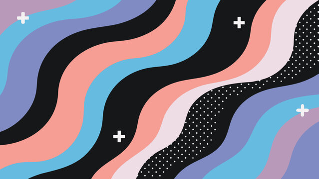 abstract wavy lines pattern with plus signs colorful background