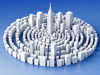 Obraz premium Minimalist 3D White City Building Model