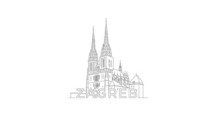 Obraz premium Zagreb Cathedral Landmark Drawing