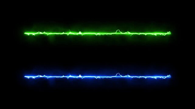 Dual neon glowing energy lines abstract background, with electric lightning effect