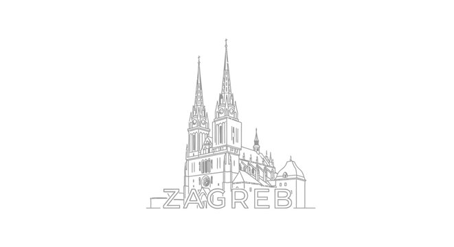 Zagreb Cathedral Landmark Drawing