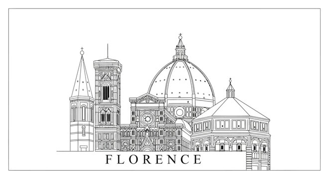 Florence Skyline Black and White Line Drawing