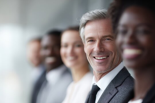diverse professionals collaborating together in modern office shallow depth portrait