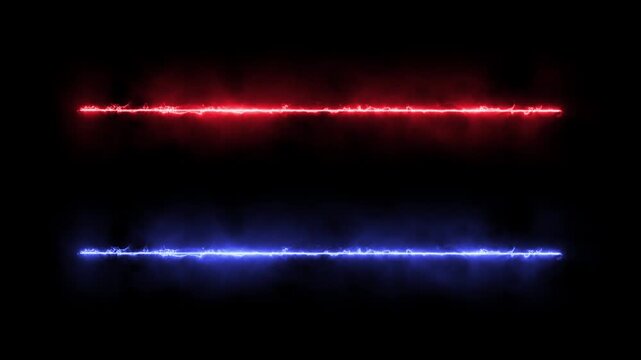Red and blue neon glowing energy beams with smoke overlay
