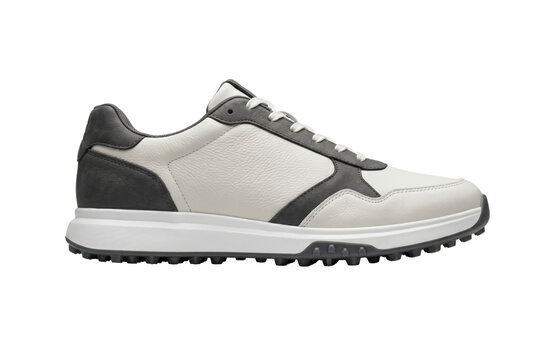 Gray athletic sport shoe side view isolated. Casual footwear template.
