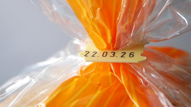 Bakery packaging shows expire date in closeup 
