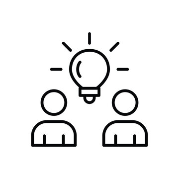 2 users and light bulb. Collective intelligence, partnership and co-creation. Pixel perfect, editable stroke vector icon