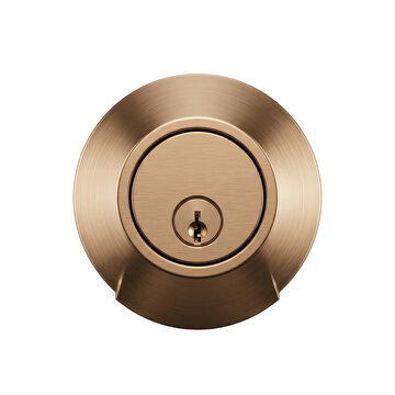 Bronze round deadbolt lock isolated. Home security template.