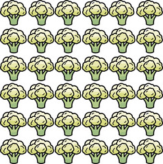 Obraz premium Pixel art cauliflower florets in a repeating grid pattern, simple food illustration with a vintage, retro, pixelated style