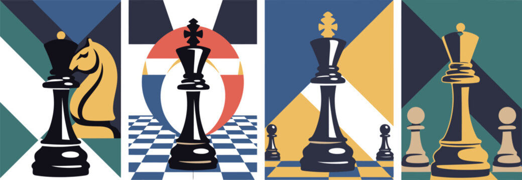 Chess posters flyer templates vector illustration for tournament promotion, strategy game events, and modern minimal graphic design layouts