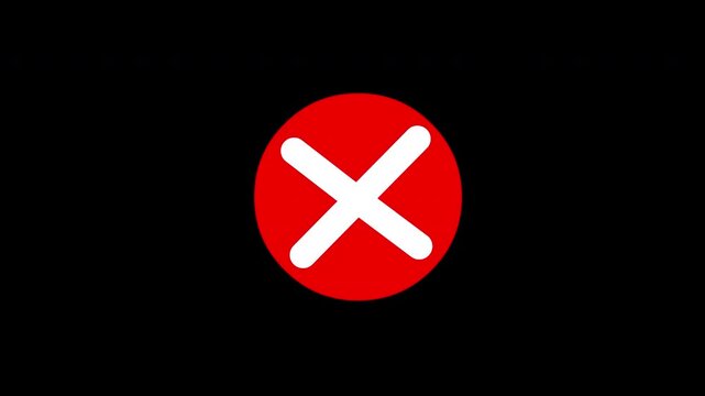 White Cross Mark in Red Circle on Black Background, Error or Cancel Symbol