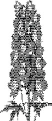 Vertical Pixel Art Floral Illustration of a Tall Flower Stalk in Black and White Monochrome Style © Fatema