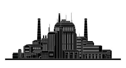 Obraz premium Industrial Factory Silhouette ? Manufacturing Plant Vector Icon