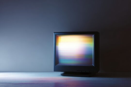 retro computer monitor with colorful glitch static noise technology concept