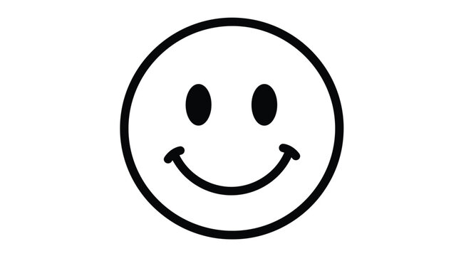 Classic minimalist smiley face icon with two black eyes and a wide happy grin centered on a white background.