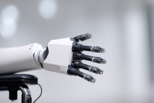 robotic prosthetic hand integrated with wheelchair demonstrating advanced assistive technology
