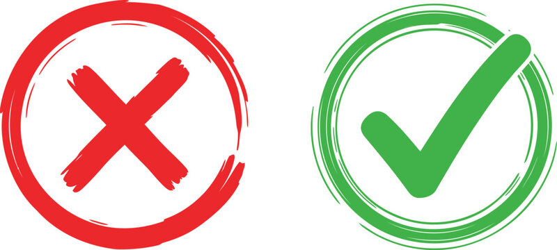 Checkmark, Cross, Yes No Icons, Red Green Symbols, Vector Signs