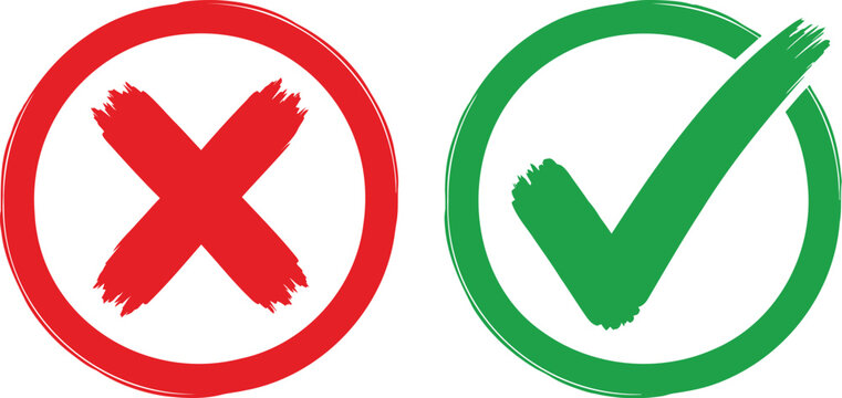 Vector icons, checkmark, cross symbols, approval signs, red green, yes no