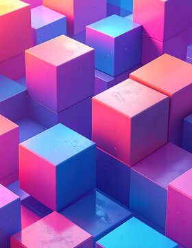 A 3D rendering of colorful cubes with vibrant lighting