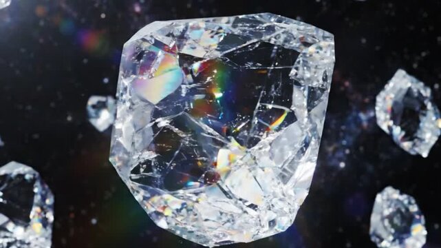 Sparkling Diamond Crystal floating in Cosmic Nebula. Luxury Gemstone, Universe