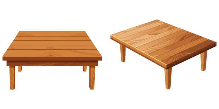 A pair of low-profile wooden coffee tables featuring clean horizontal planks and simple square tapered legs in a warm oak finish.