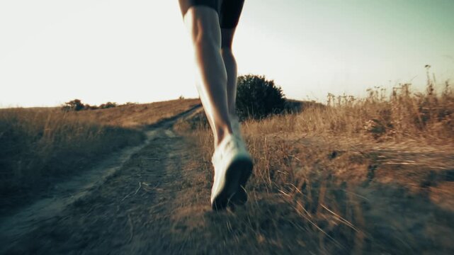 Runner Training on Rural Dirt Road. Workout on Countryside Path. Marathon Preparation