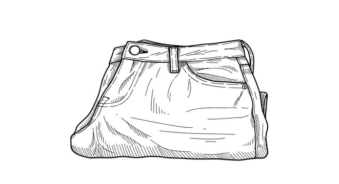 Artistic sketch of folded blue jeans on a white background, showcasing detailed stitching and classic denim texture