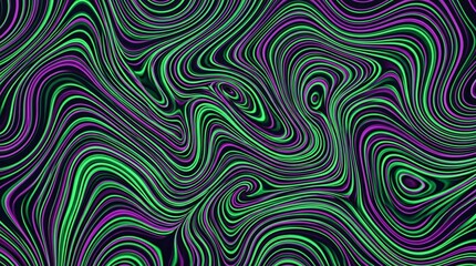 Fototapeta premium Abstract psychedelic swirling lines pattern in vibrant green and purple with black background
