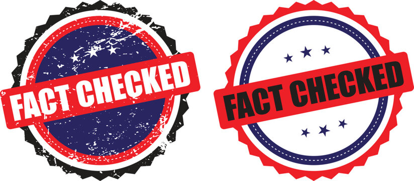 Fact Checked stamp badge set with distressed red banners and circular seals, isolated verification graphic bundles.