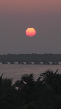 Vertical Aerial View of Sunset Over Honnavar Karnataka India