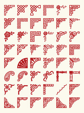 Red ornamental corner designs decorative vector illustration set on white background high-quality professional detailed modern