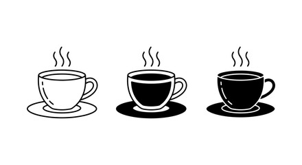 Obraz premium Coffee cup icons on white background in black and white outline style