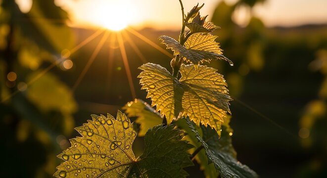 Vine Leaves at Sunset.