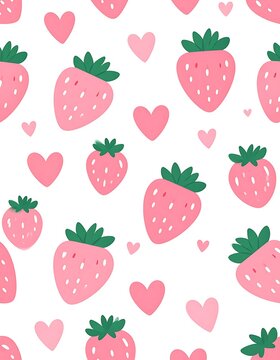 Pink strawberry and heart pattern design.