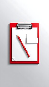 Red clipboard with blank paper and pencil.