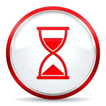 Red hourglass icon on white background.