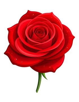 Single Red Rose Flower Closeup View.