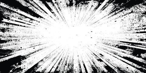 Abstract radial explosion with ink splatter lines bursting from the center, high-contrast black and white, dynamic motion, vintage grunge texture vector illustration, minimalist background. © TextureStock