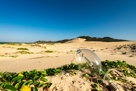 Metal halide lamp globe sand dunes blue sky Gia Lai Vietnam