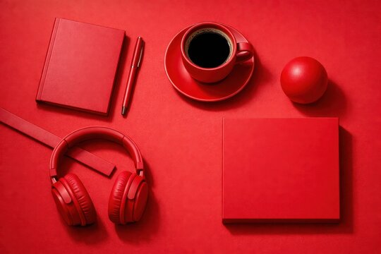 Vibrant red objects arranged neatly on a monochromatic background for a striking visual
