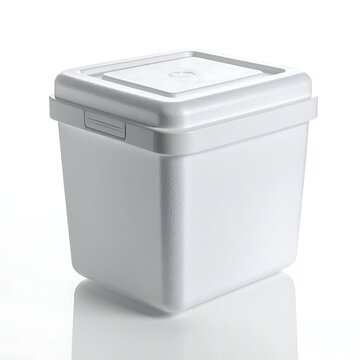 White plastic storage container with lid.