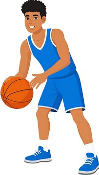 Young man playing basketball with ball.