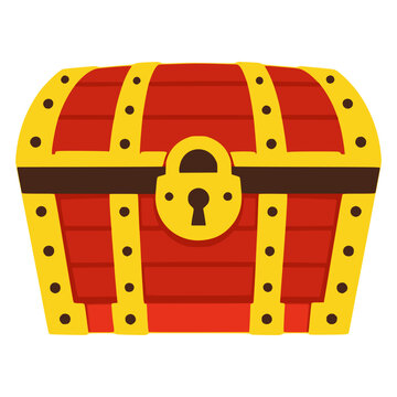 wooden chest locked hidden treasure flat color vector illustration template design
