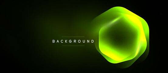 Dark backdrop features vibrant green hexagon. Gradient effect creates depth, modern aesthetic. Text reads background. Simple, striking visual design. © antishock